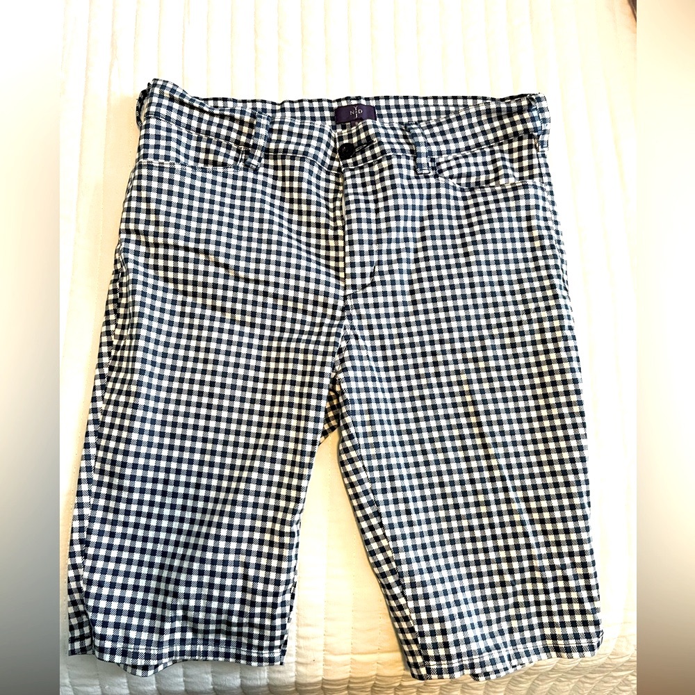 NYDJ plaid white and blue jean shorts